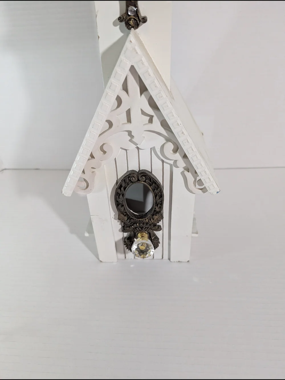 White Decorative Church Wall Accent with Bronze Cross and Bell